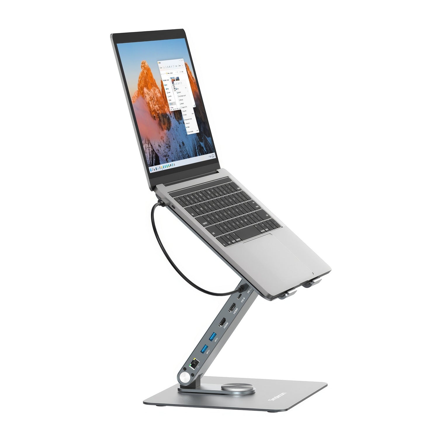 Simplecom CHT660 Adjustable Aluminium Laptop Stand with 6-Port USB-C Docking Station Dual 4K HDMI Display V28-SIMCHT660