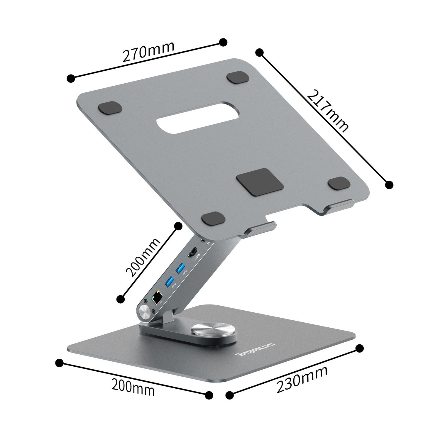 Simplecom CHT660 Adjustable Aluminium Laptop Stand with 6-Port USB-C Docking Station Dual 4K HDMI Display V28-SIMCHT660