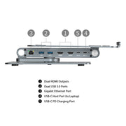 Simplecom CHT660 Adjustable Aluminium Laptop Stand with 6-Port USB-C Docking Station Dual 4K HDMI Display V28-SIMCHT660