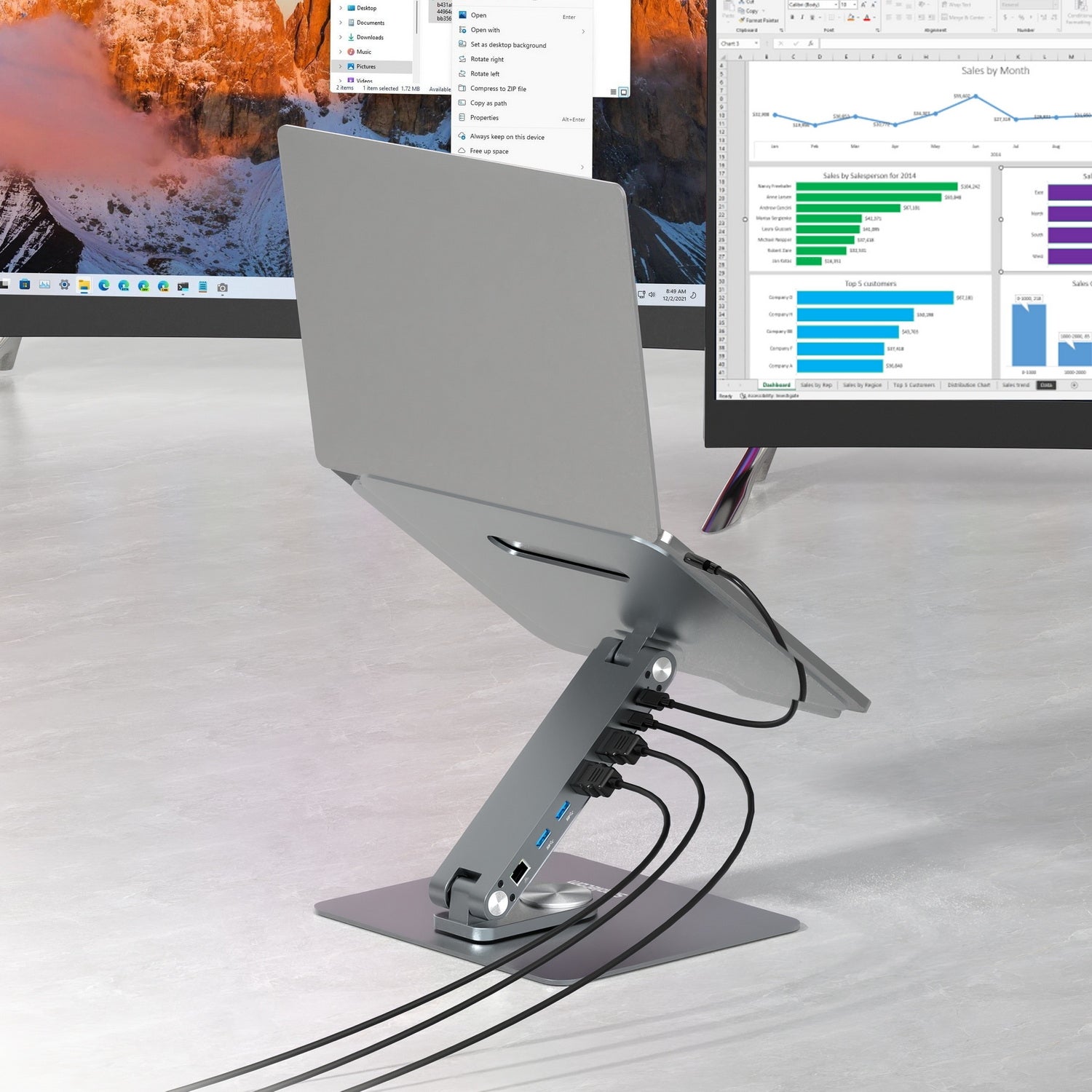 Simplecom CHT660 Adjustable Aluminium Laptop Stand with 6-Port USB-C Docking Station Dual 4K HDMI Display V28-SIMCHT660