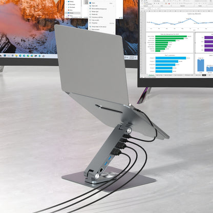 Simplecom CHT660 Adjustable Aluminium Laptop Stand with 6-Port USB-C Docking Station Dual 4K HDMI Display V28-SIMCHT660