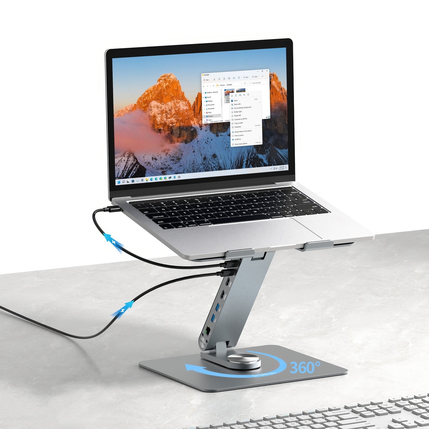 Simplecom CHT660 Adjustable Aluminium Laptop Stand with 6-Port USB-C Docking Station Dual 4K HDMI Display V28-SIMCHT660