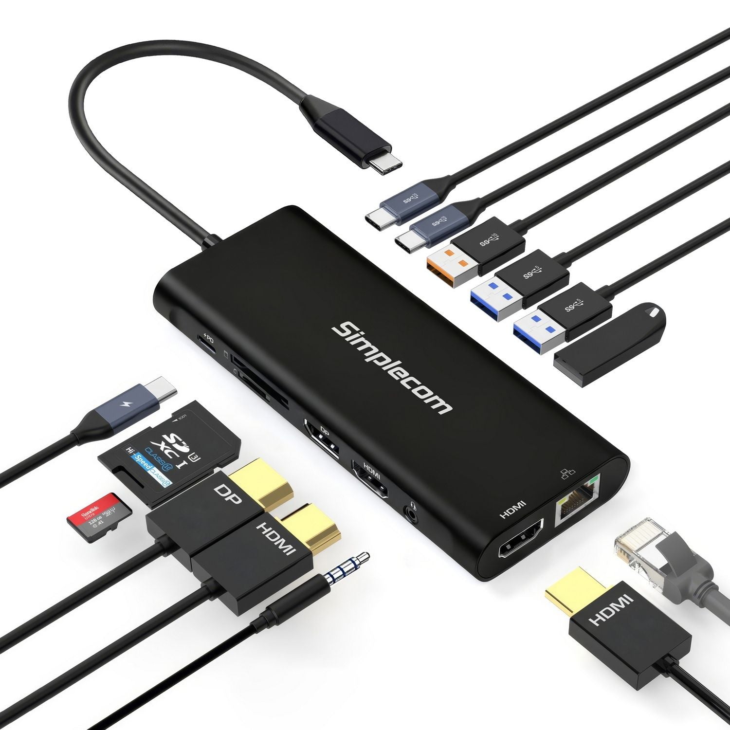Simplecom CHT814 14-in-1 USB-C 4K Triple Display MST Docking Station with Dual HDMI DP V28-SIMCHT814