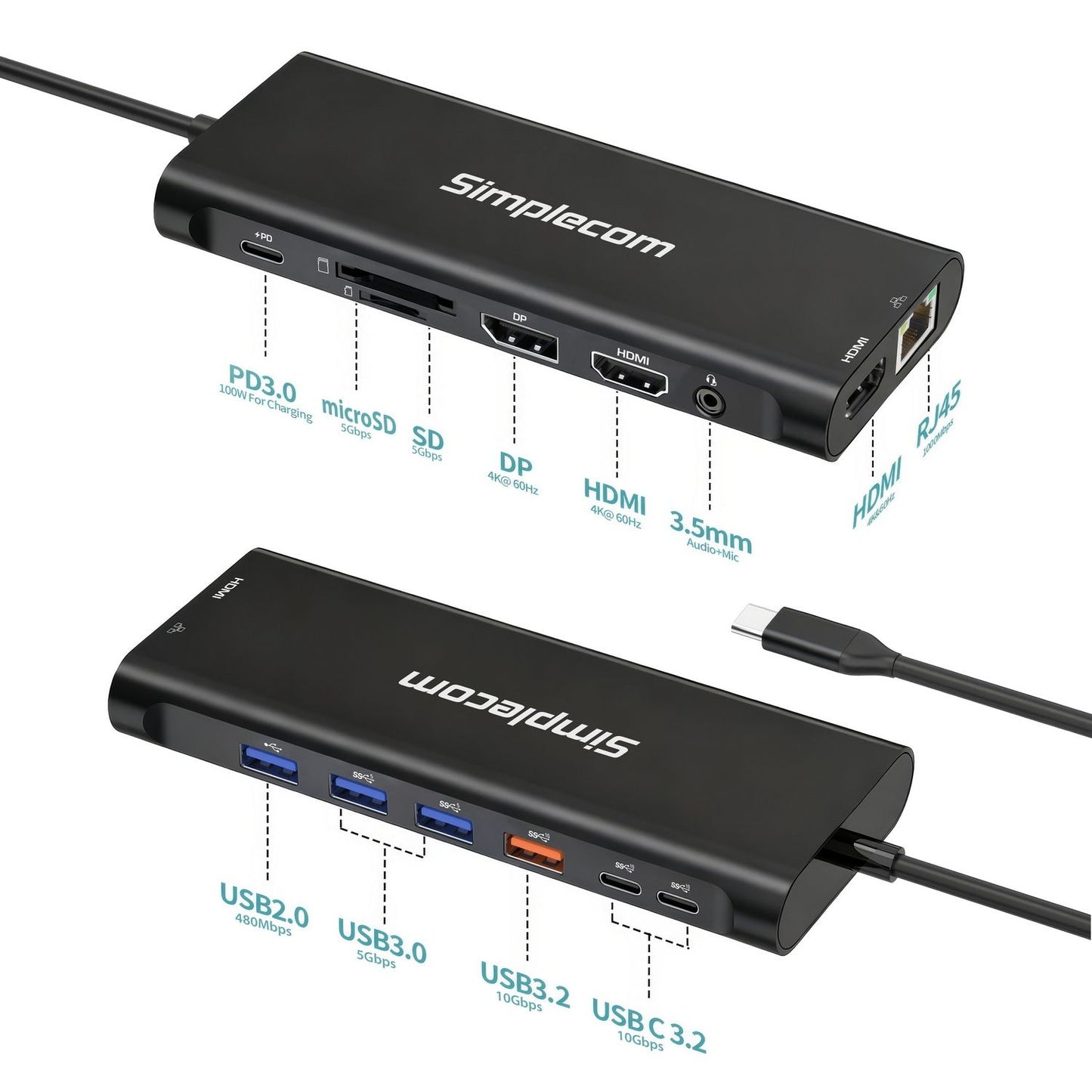 Simplecom CHT814 14-in-1 USB-C 4K Triple Display MST Docking Station with Dual HDMI DP V28-SIMCHT814