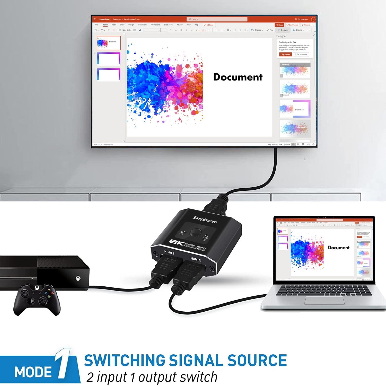 Simplecom CM302v2 Bi-Directional 2 Way HDMI 2.1 Switch Selector 8K@60Hz V28-SIMCM302V2