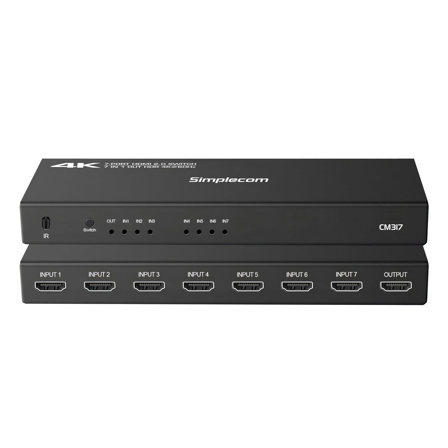 Simplecom CM317 7-Port HDMI 2.0 Switch with Remote 7 IN 1 OUT Splitter HDCP 2.2 4K@60Hz V28-SIMCM317