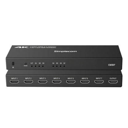 Simplecom CM317 7-Port HDMI 2.0 Switch with Remote 7 IN 1 OUT Splitter HDCP 2.2 4K@60Hz V28-SIMCM317