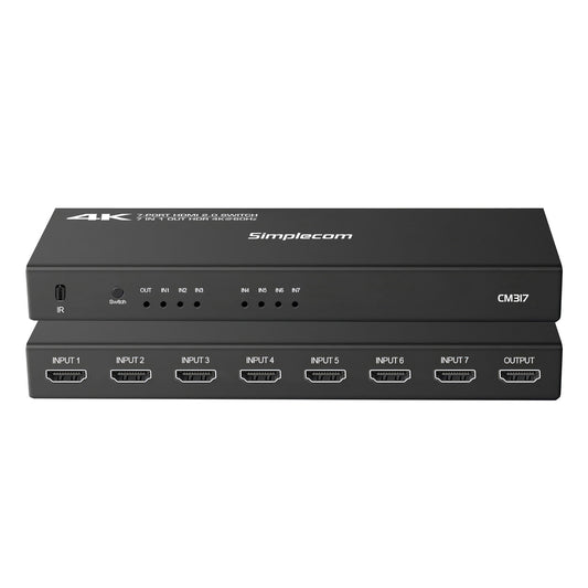 Simplecom CM317 7-Port HDMI 2.0 Switch with Remote 7 IN 1 OUT Splitter HDCP 2.2 4K@60Hz V28-SIMCM317
