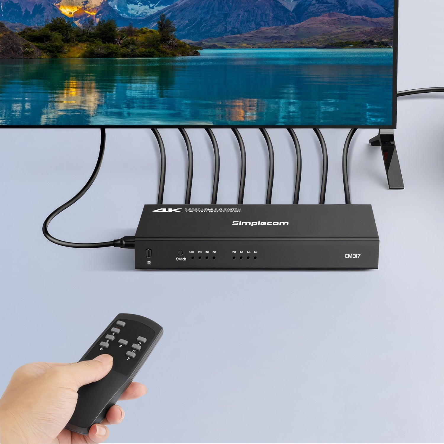 Simplecom CM317 7-Port HDMI 2.0 Switch with Remote 7 IN 1 OUT Splitter HDCP 2.2 4K@60Hz V28-SIMCM317