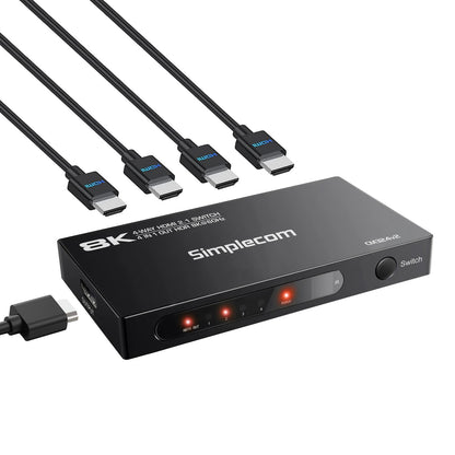 Simplecom CM324v2 4-Port HDMI 2.1 Switch with Remote 4 IN 1 OUT Splitter HDCP 2.3 8K@60Hz V28-SIMCM324V2