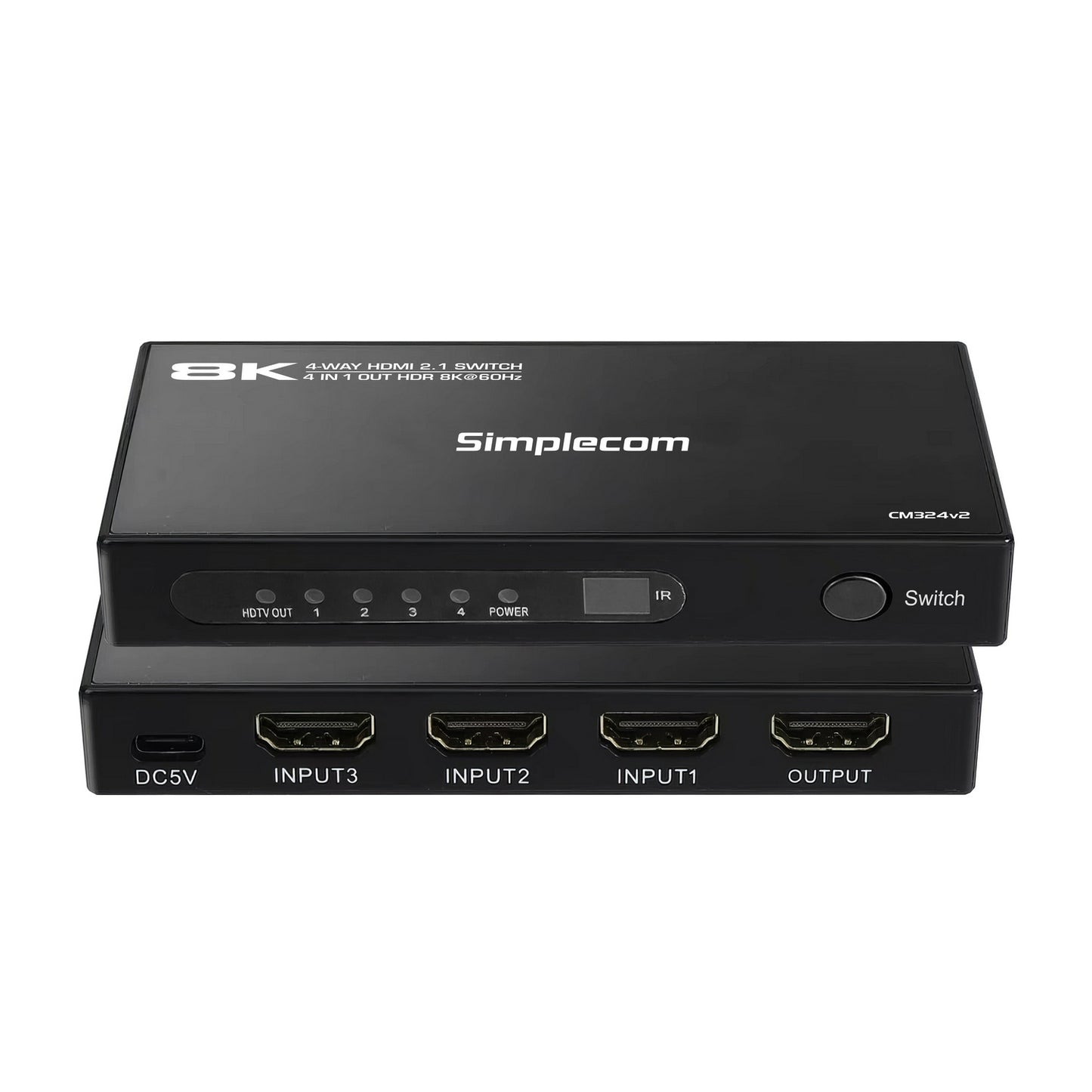 Simplecom CM324v2 4-Port HDMI 2.1 Switch with Remote 4 IN 1 OUT Splitter HDCP 2.3 8K@60Hz V28-SIMCM324V2