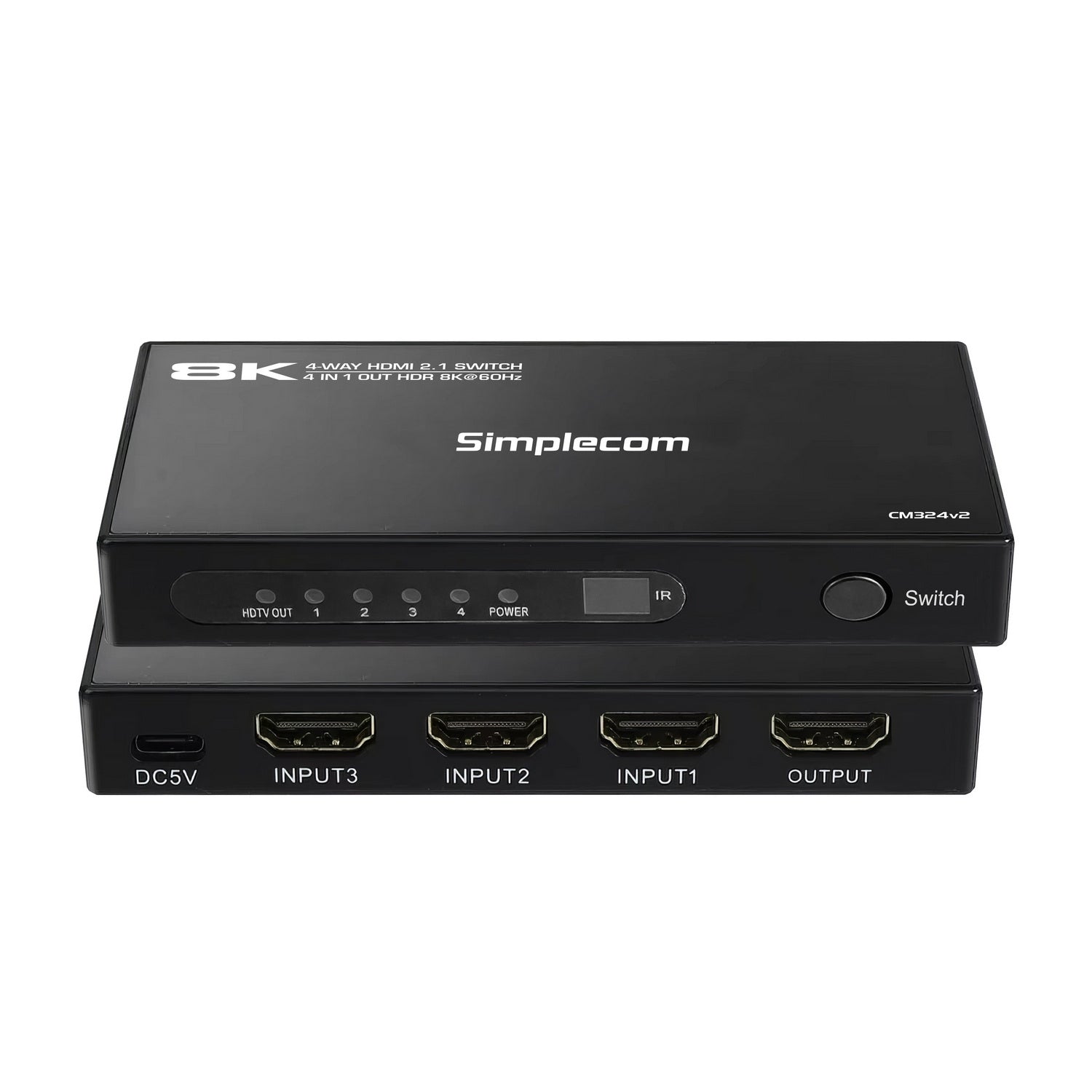 Simplecom CM324v2 4-Port HDMI 2.1 Switch with Remote 4 IN 1 OUT Splitter HDCP 2.3 8K@60Hz V28-SIMCM324V2