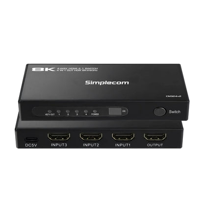Simplecom CM324v2 4-Port HDMI 2.1 Switch with Remote 4 IN 1 OUT Splitter HDCP 2.3 8K@60Hz V28-SIMCM324V2