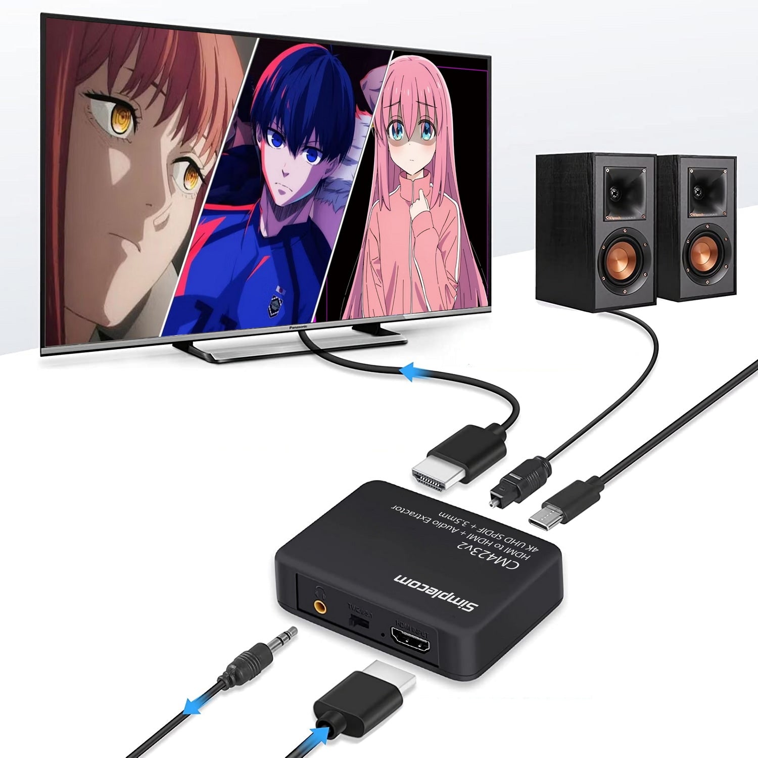 Simplecom CM423v3 HDMI 2.0 Audio Extractor Optical SPDIF + 3.5mm Stereo with ARC 4K@60Hz V28-SIMCM423V3
