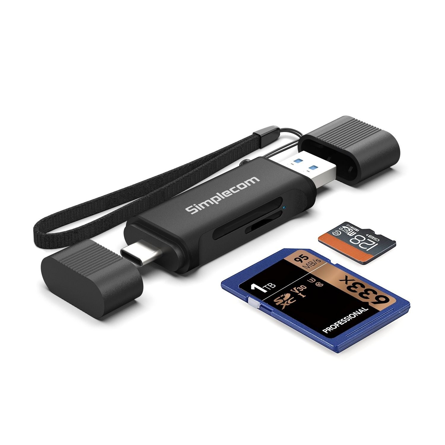 Simplecom CR402B SuperSpeed USB-C and USB-A Dual Slot Card Reader for SD MicroSD USB 3.2 Gen 1 V28-SIMCR402B
