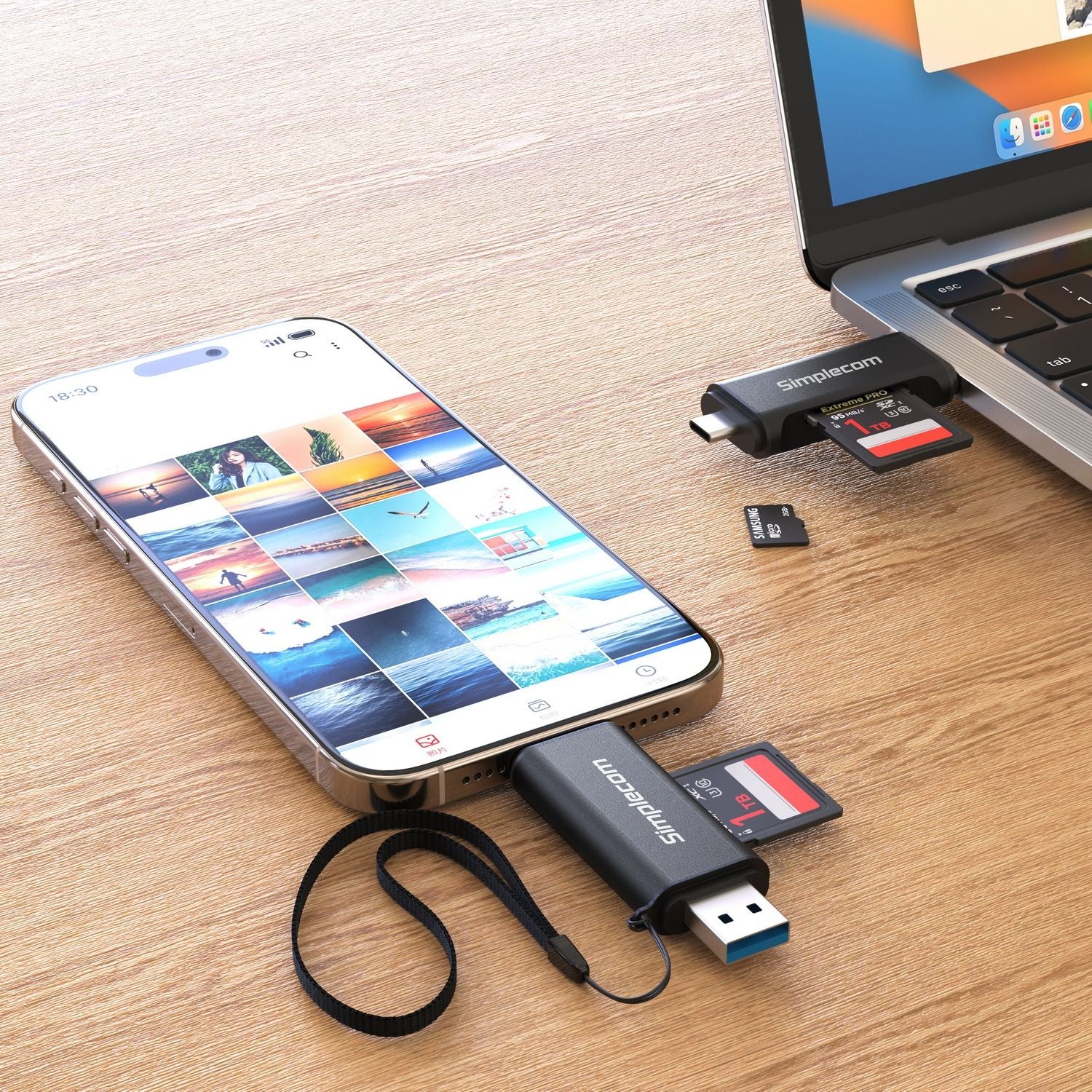 Simplecom CR402B SuperSpeed USB-C and USB-A Dual Slot Card Reader for SD MicroSD USB 3.2 Gen 1 V28-SIMCR402B