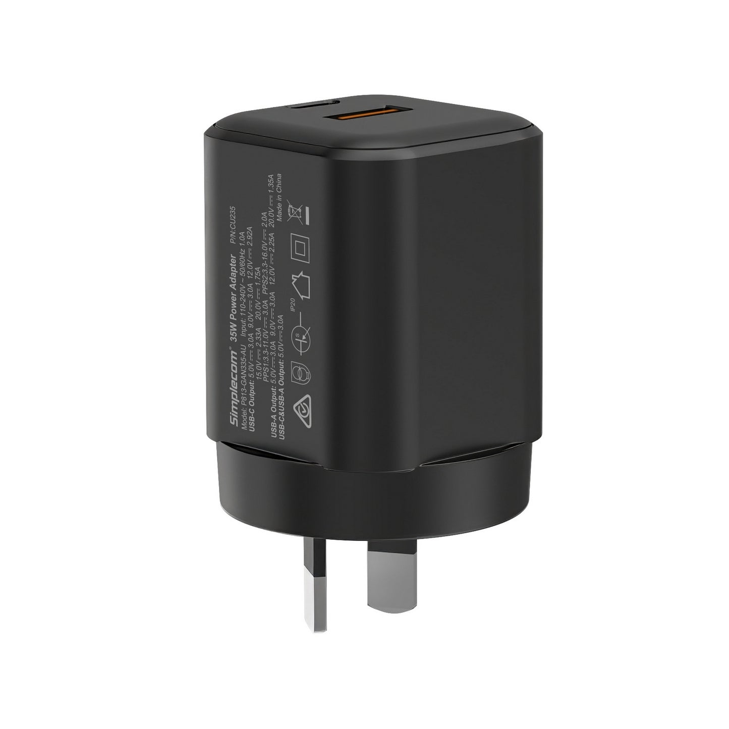 Simplecom CU235 Dual Port PD 35W Fast Wall Charger USB-C + USB-A for Phone Tablet V28-SIMCU235