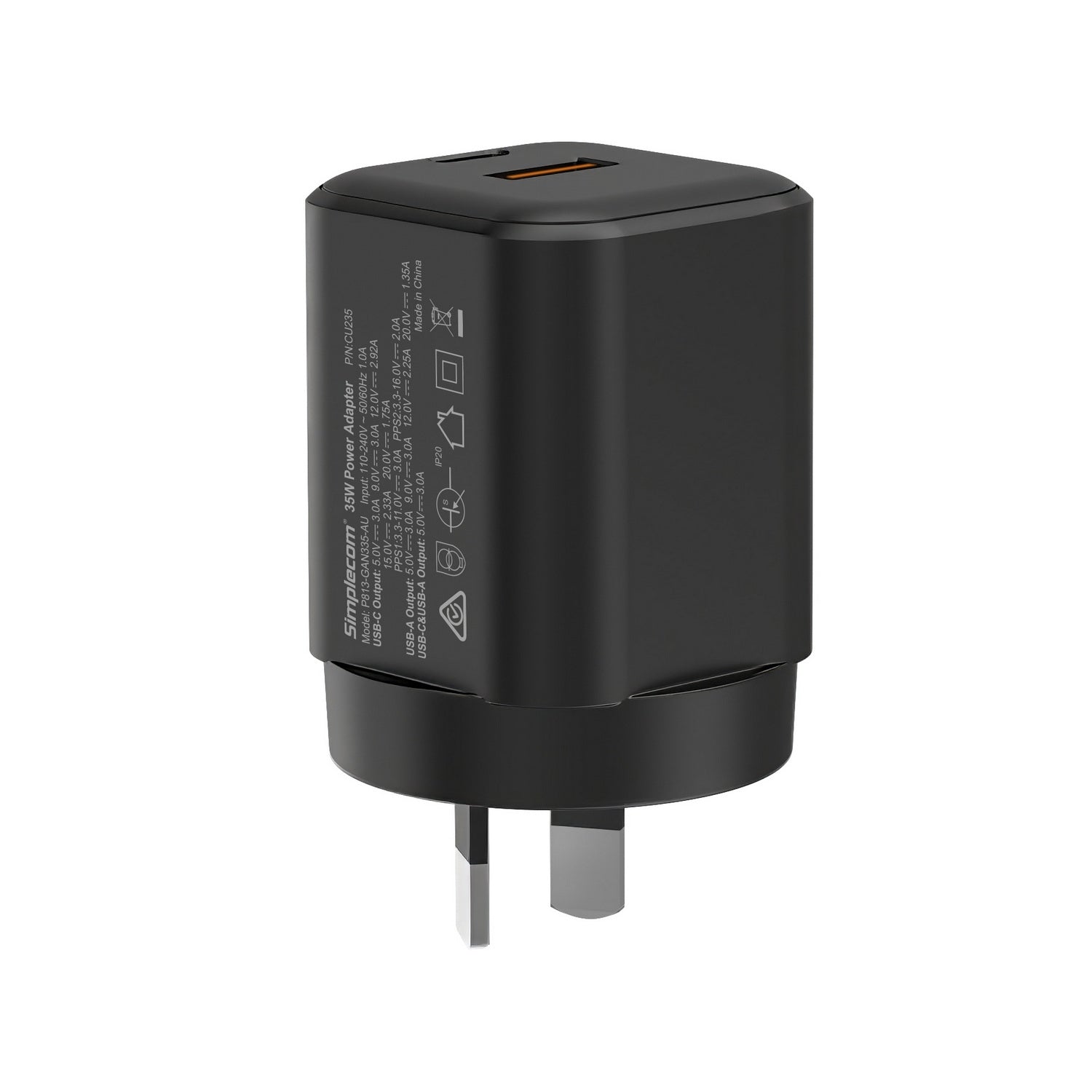 Simplecom CU235 Dual Port PD 35W Fast Wall Charger USB-C + USB-A for Phone Tablet V28-SIMCU235