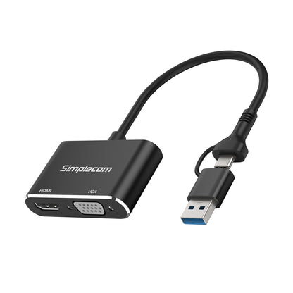 Simplecom DA326C USB 3.0 and USB-C to HDMI + VGA Video Card Adapter Full HD 1080p V28-SIMDA326C