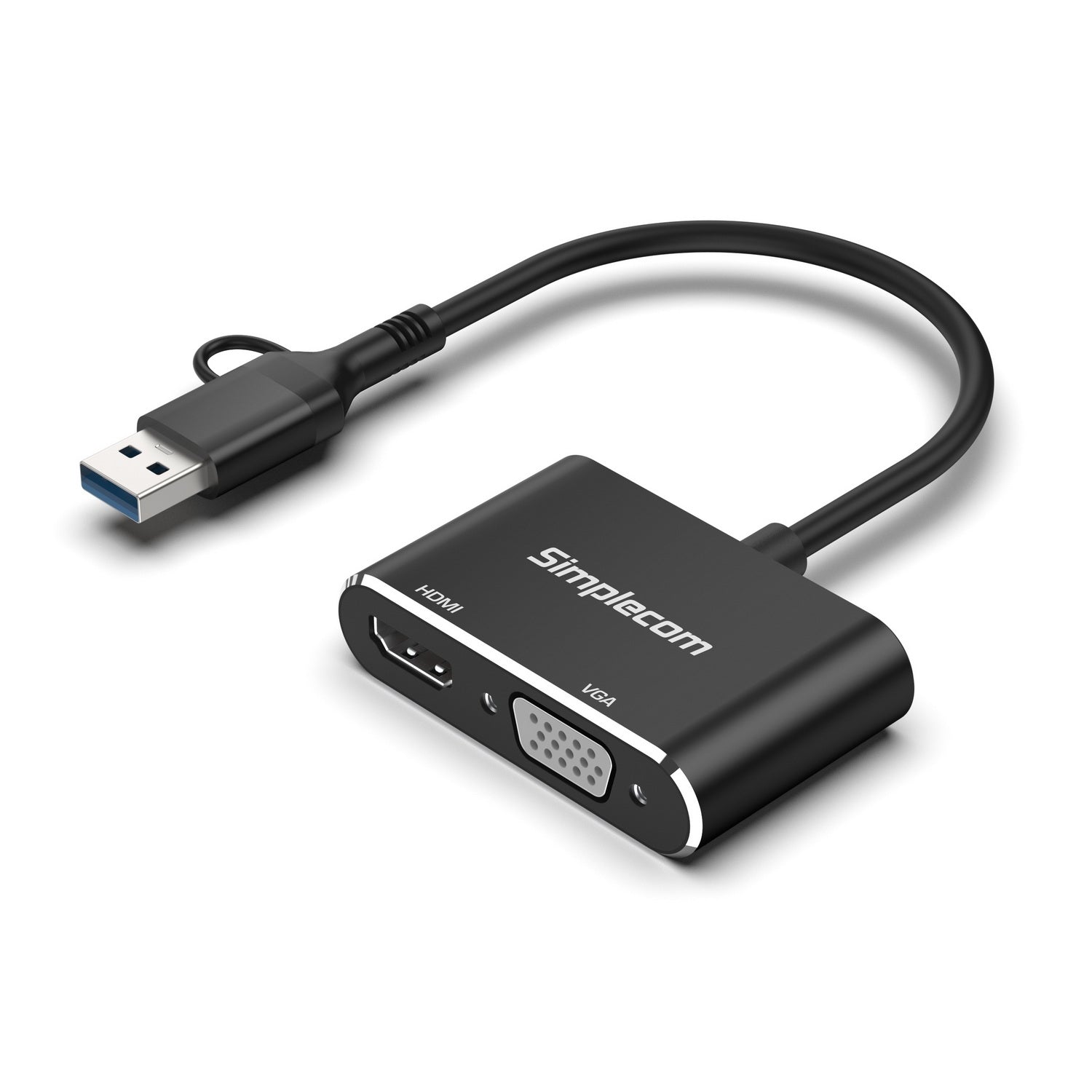 Simplecom DA326C USB 3.0 and USB-C to HDMI + VGA Video Card Adapter Full HD 1080p V28-SIMDA326C