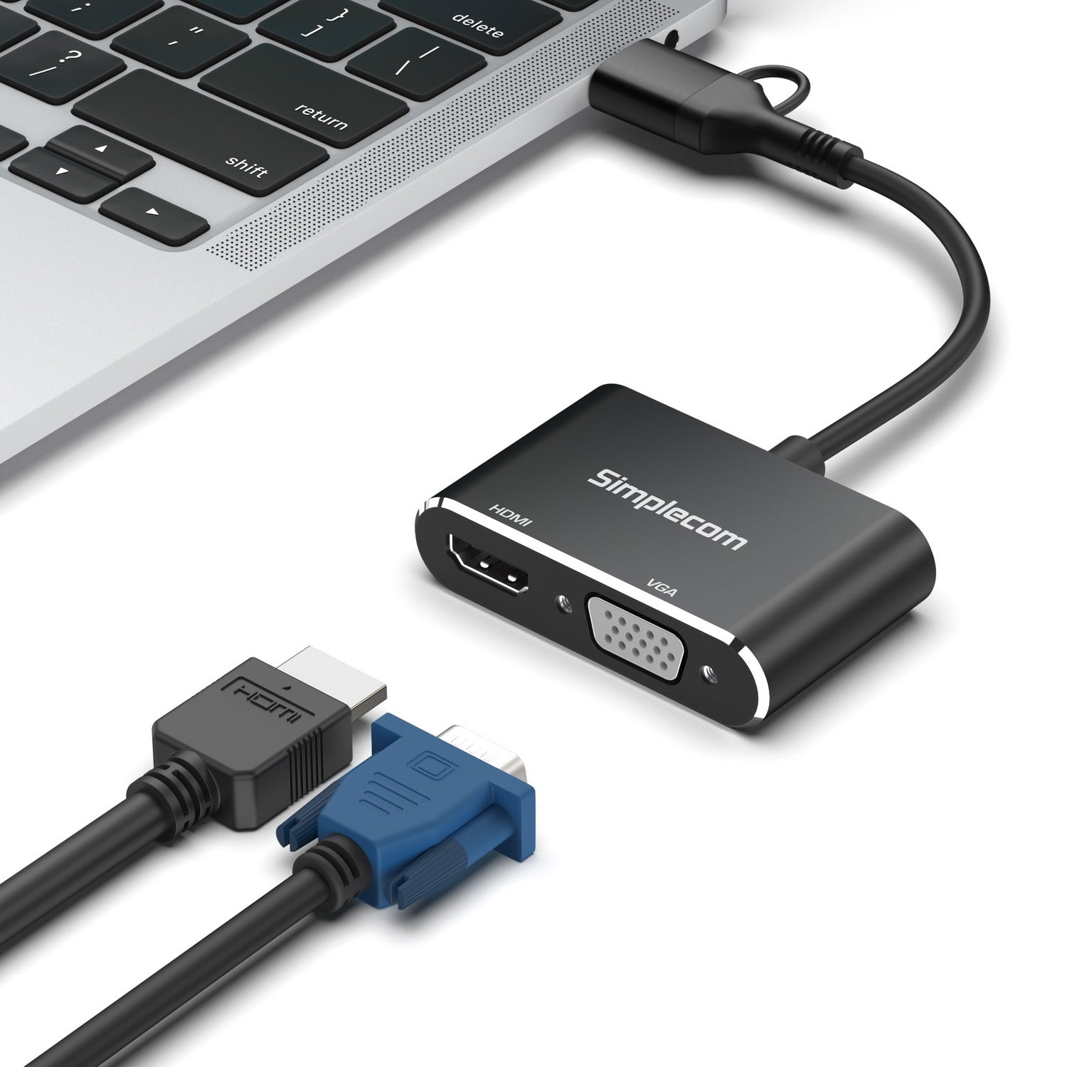 Simplecom DA326C USB 3.0 and USB-C to HDMI + VGA Video Card Adapter Full HD 1080p V28-SIMDA326C