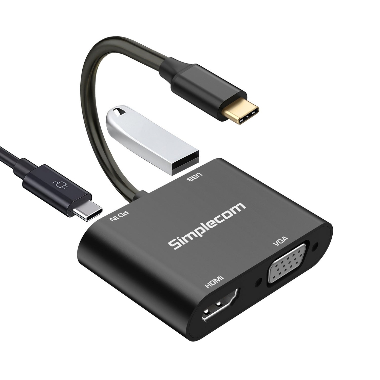 Simplecom DA440 4-in-1 USB-C Multiport Adapter with Power Delivery USB 3.0 VGA HDMI V28-SIMDA440