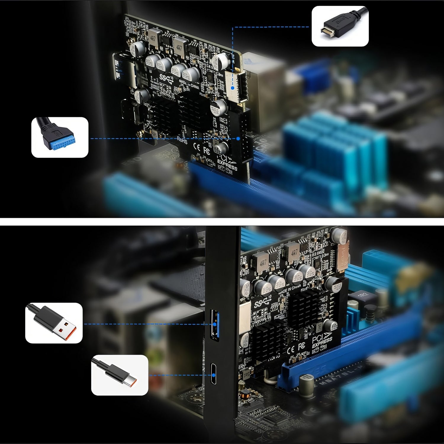 Simplecom EC315 PCIe x4 to 4-Port USB 3.2 Gen II 10Gbps Type-C and Type-A with Front Panel USB 3.0 and USB-C V28-SIMEC315