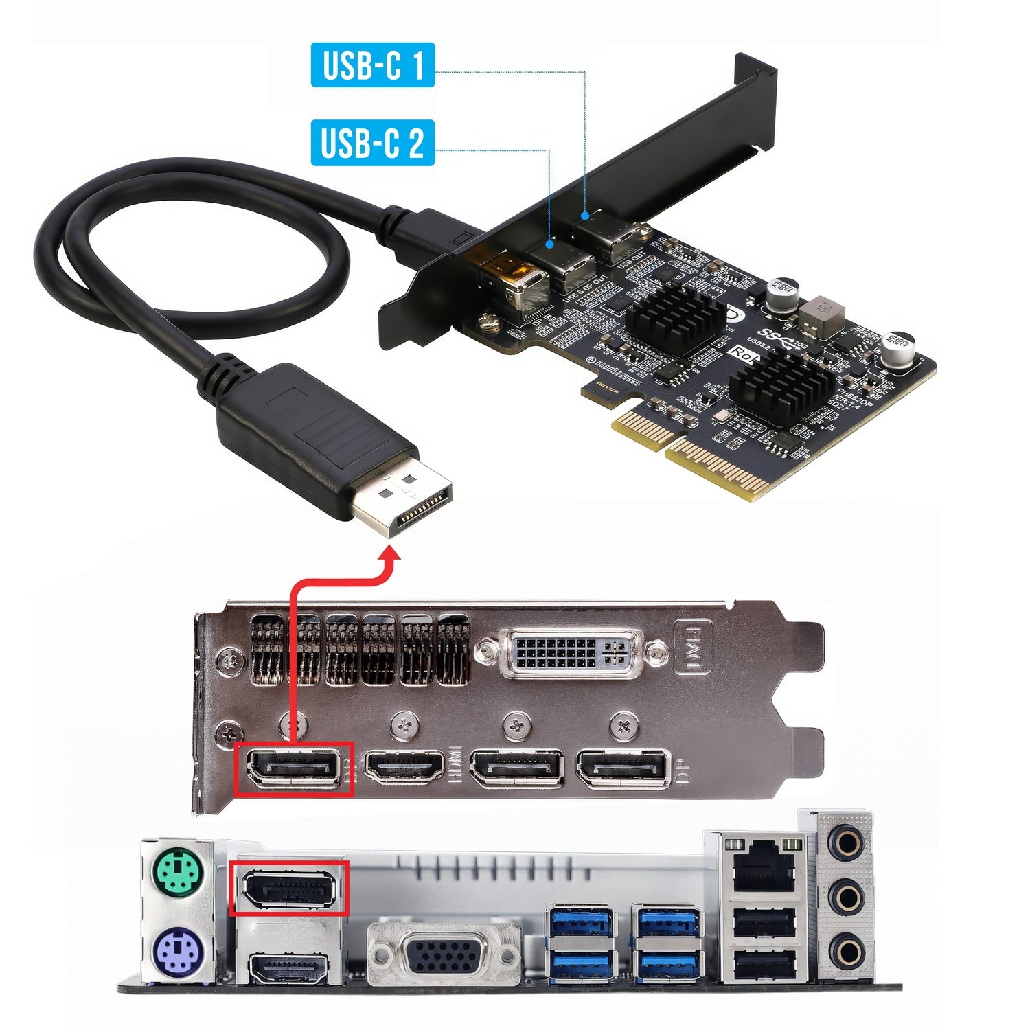 Simplecom EC365 PCIe x4 to 2-Port USB 3.2 Gen II Type-C with Mini DisplayPort Input for USB-C DP Alt Mode V28-SIMEC365