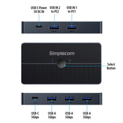 Simplecom KM320 2-Way SuperSpeed USB Switch 4-Port Hub with USB-C USB 3.0 5Gbps V28-SIMKM320