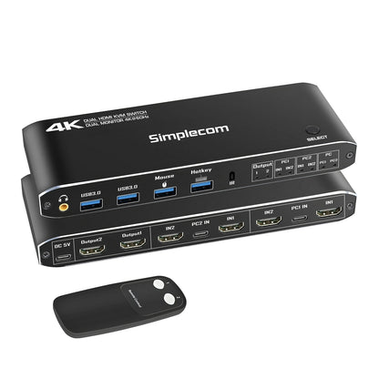 Simplecom KM430 Dual HDMI Monitor KVM Switch for 2 Computers with 4-Port USB Hub 4K@60Hz Keyboard Hotkey V28-SIMKM430