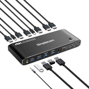 Simplecom KM430 Dual HDMI Monitor KVM Switch for 2 Computers with 4-Port USB Hub 4K@60Hz Keyboard Hotkey V28-SIMKM430