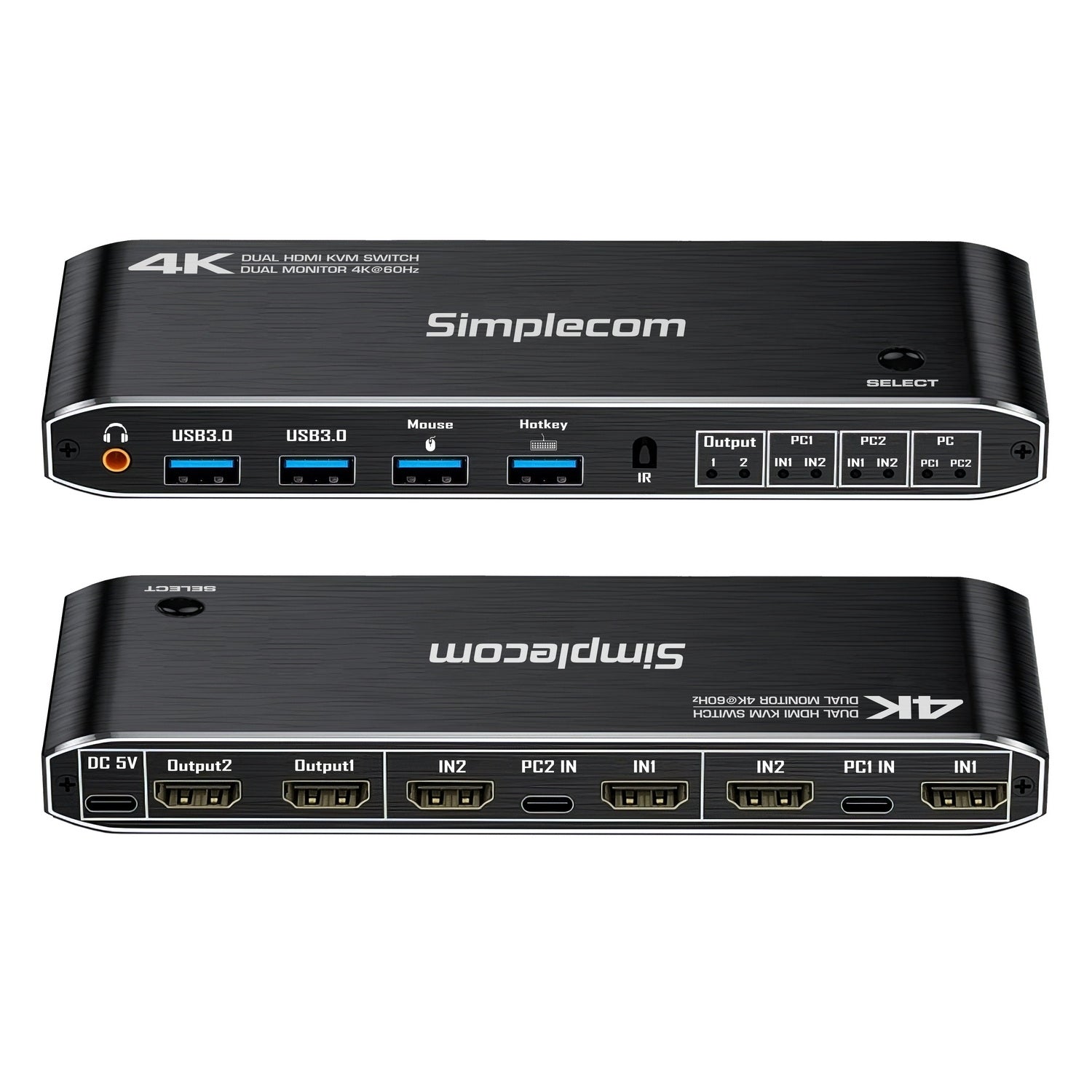 Simplecom KM430 Dual HDMI Monitor KVM Switch for 2 Computers with 4-Port USB Hub 4K@60Hz Keyboard Hotkey V28-SIMKM430