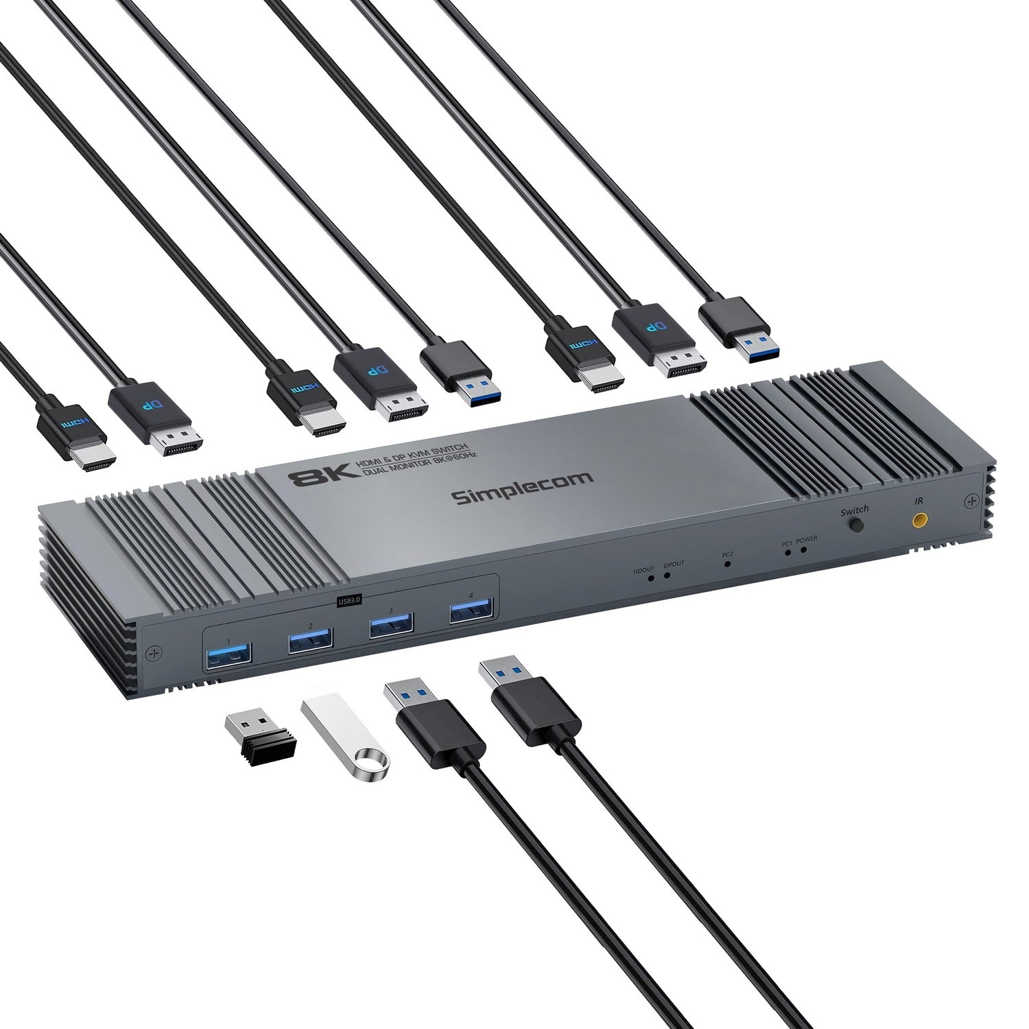 Simplecom KM490 HDMI and DisplayPort Dual Monitor KVM Switch for 2 Computers with 4-Port USB 3.0 Hub 5Gbps V28-SIMKM490
