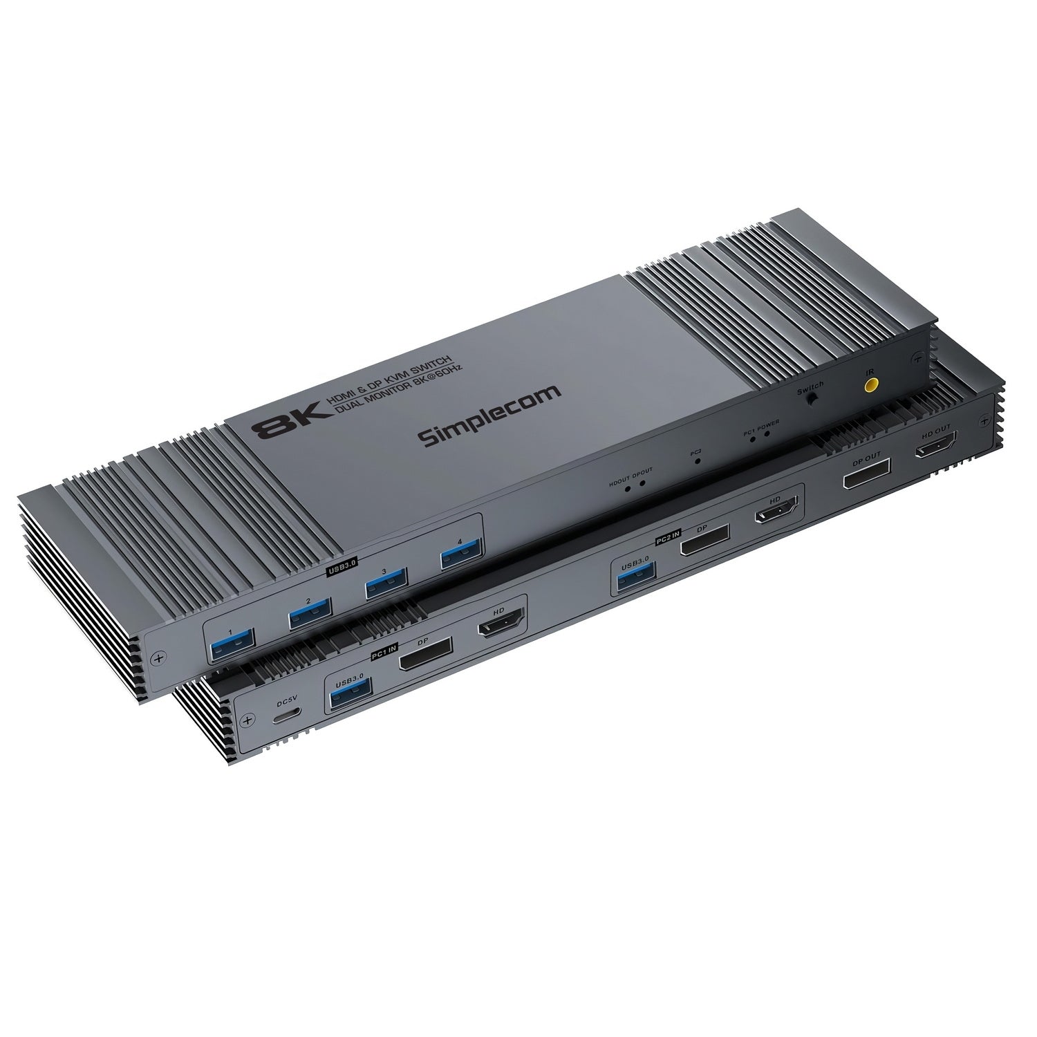 Simplecom KM490 HDMI and DisplayPort Dual Monitor KVM Switch for 2 Computers with 4-Port USB 3.0 Hub 5Gbps V28-SIMKM490