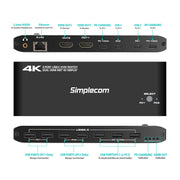 Simplecom KM590 2-Port USB-C Dual 4K HDMI Monitor KVM Switch and Docking Station with Network Sharing V28-SIMKM590
