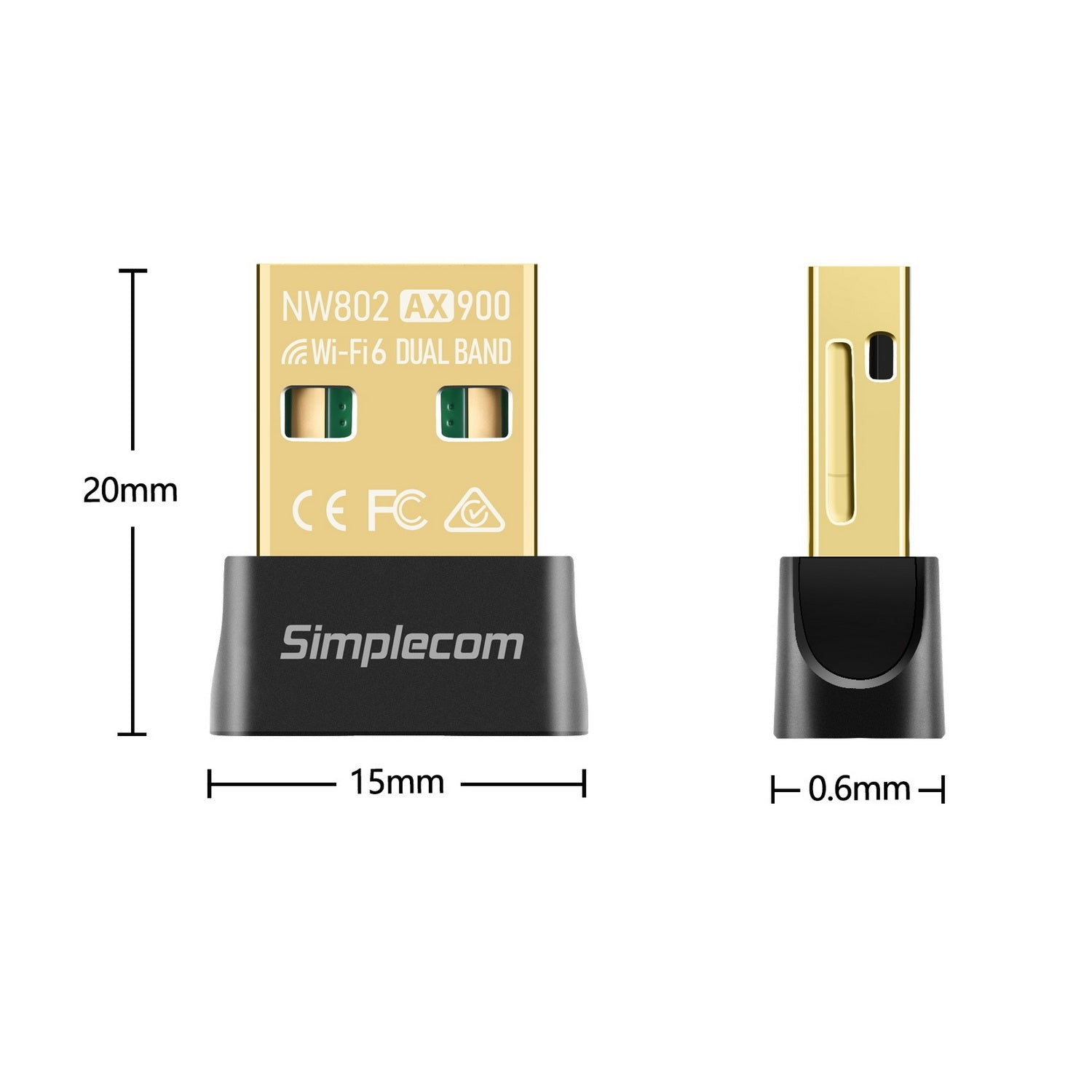 Simplecom NW802 AX900 Dual Band Wi-Fi 6 USB Wireless Nano Adapter V28-SIMNW802