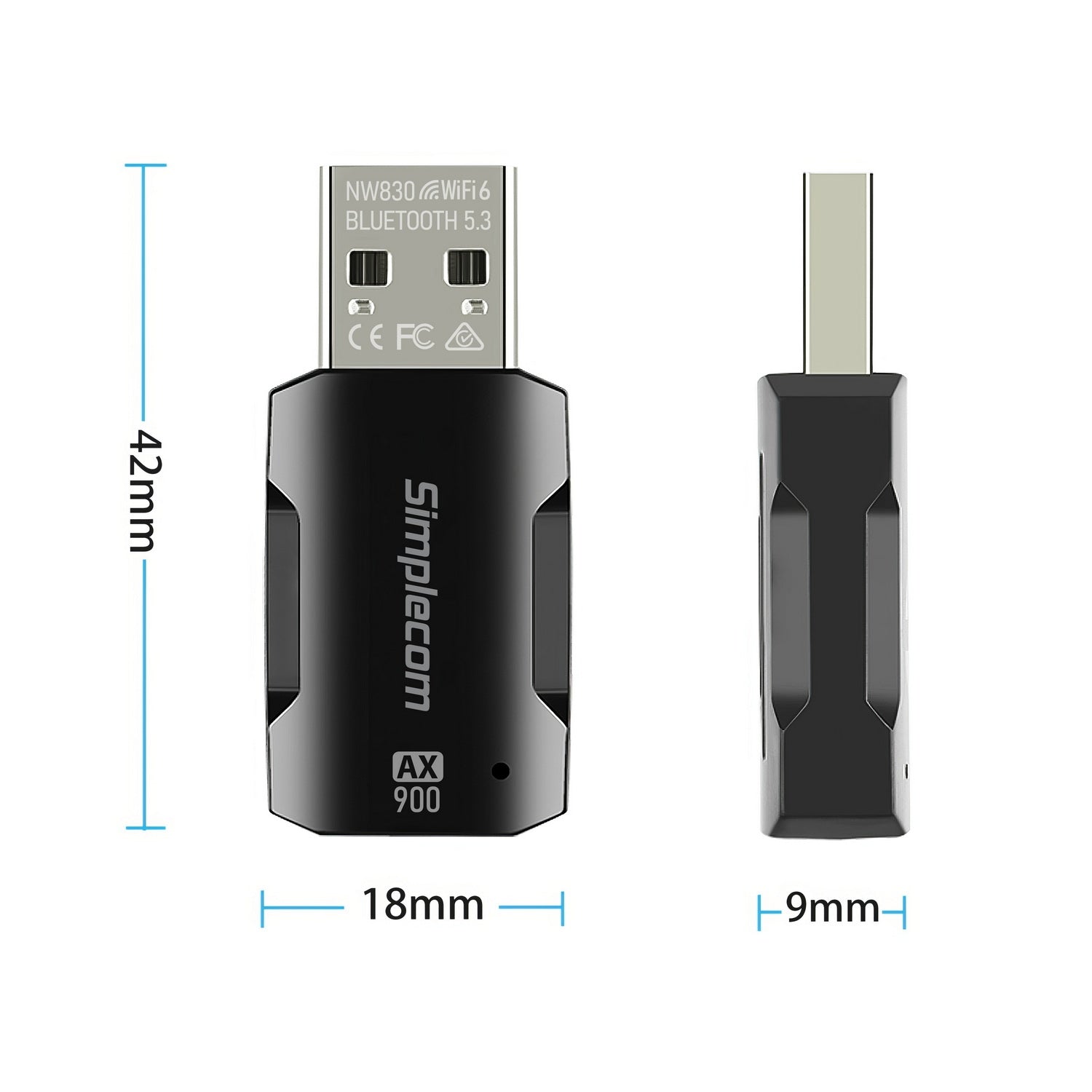 Simplecom NW830 Wi-Fi 6 and Bluetooth 5.3 Combo USB Adapter Dual Band AX900 V28-SIMNW830