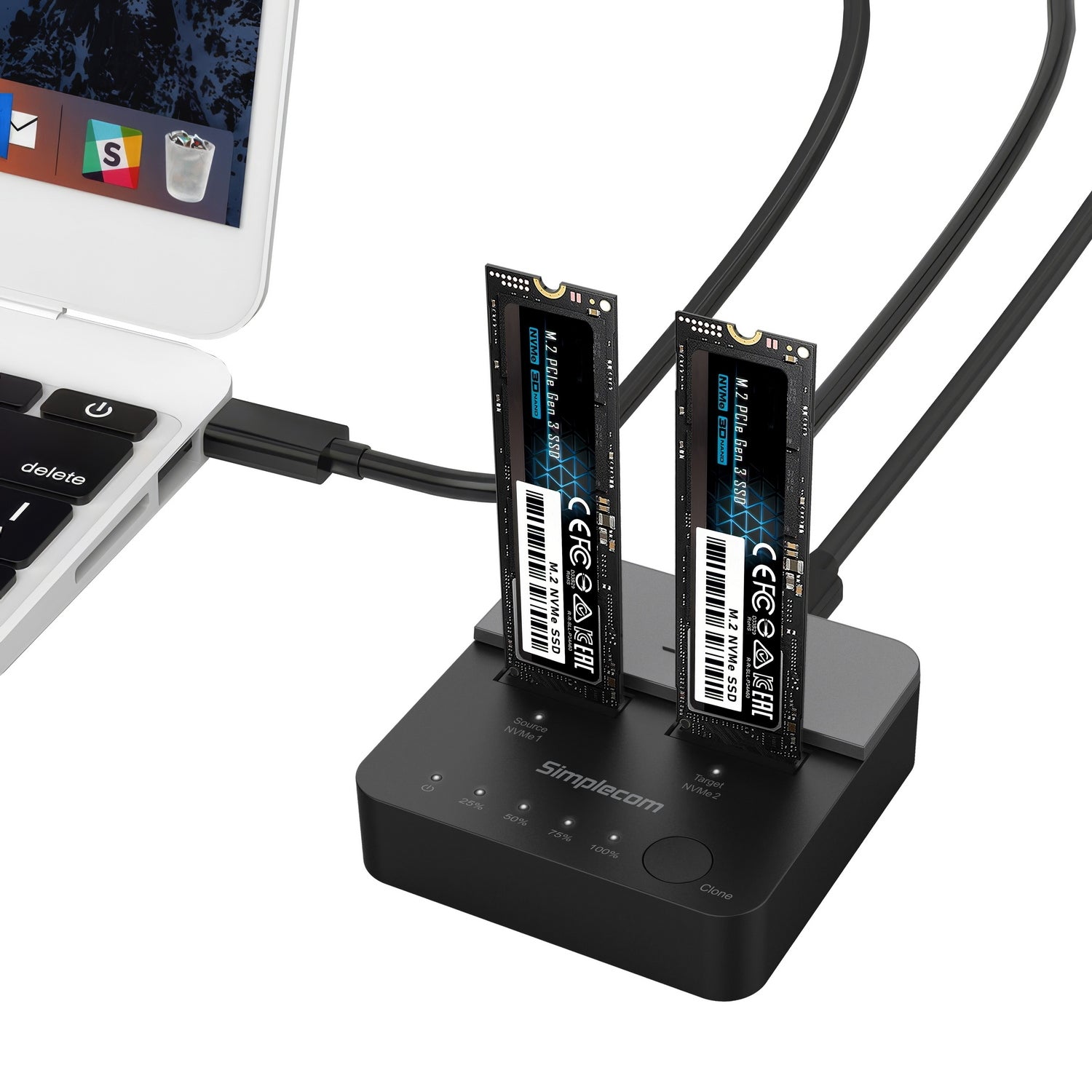 Simplecom SD550v2 USB 3.2 Gen2x2 to Dual Bay NVMe M.2 SSD Docking Station Duplicator Offline Clone V28-SIMSD550V2
