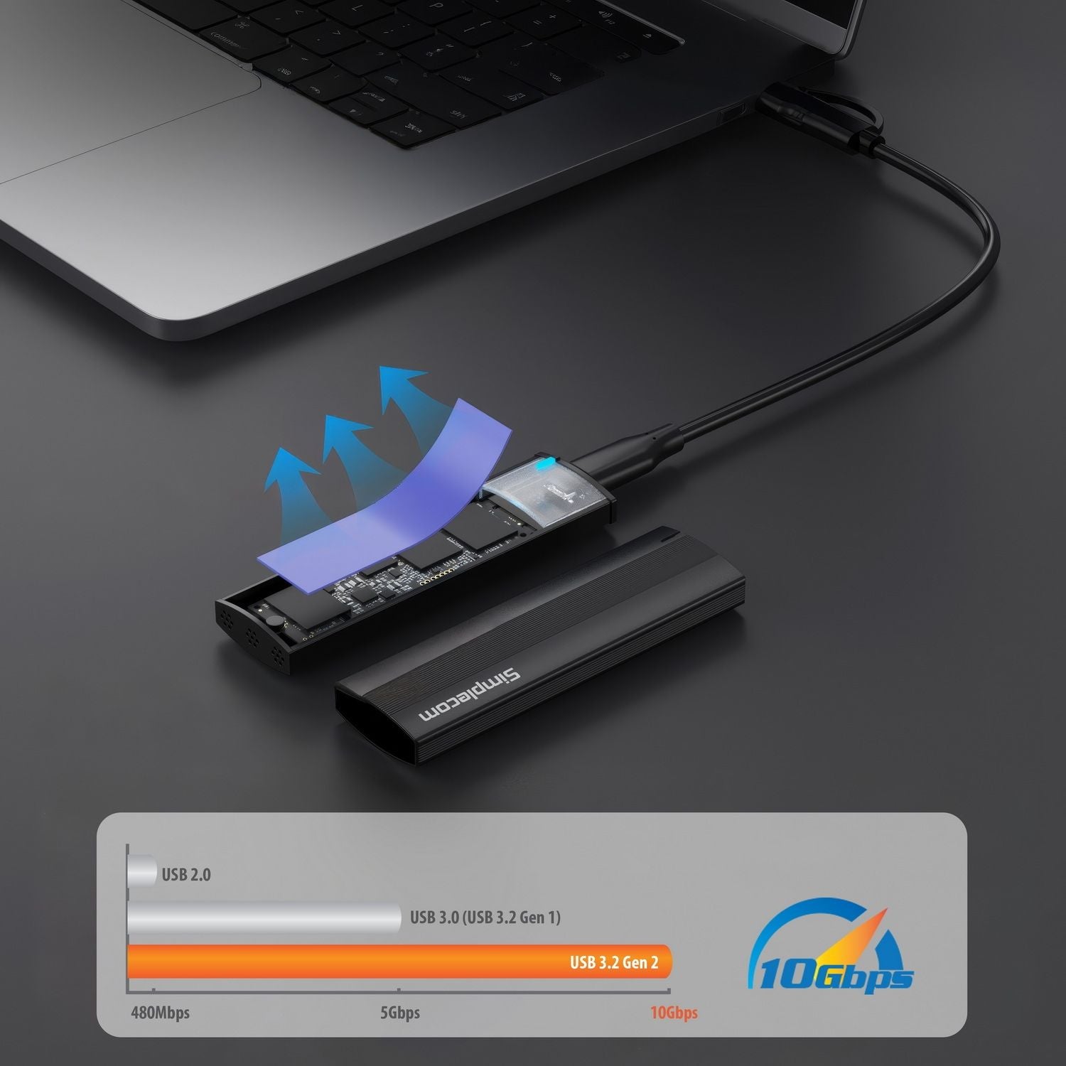 Simplecom SE517 NVMe / SATA Dual Protocol M.2 SSD Tool-Free USB-C Enclosure USB 3.2 Gen 2 10Gbps V28-SIMSE517