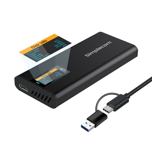 Simplecom SE530 NVMe / SATA M.2 SSD to USB-C Enclosure with SMART LED Screen USB 3.2 Gen 2 10Gbps V28-SIMSE530