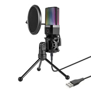 Simplecom UM650 USB Cardioid Condenser Microphone Gaming RGB Lights with Tripod & Pop Filter V28-UM650