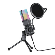 Simplecom UM650 USB Cardioid Condenser Microphone Gaming RGB Lights with Tripod & Pop Filter V28-UM650