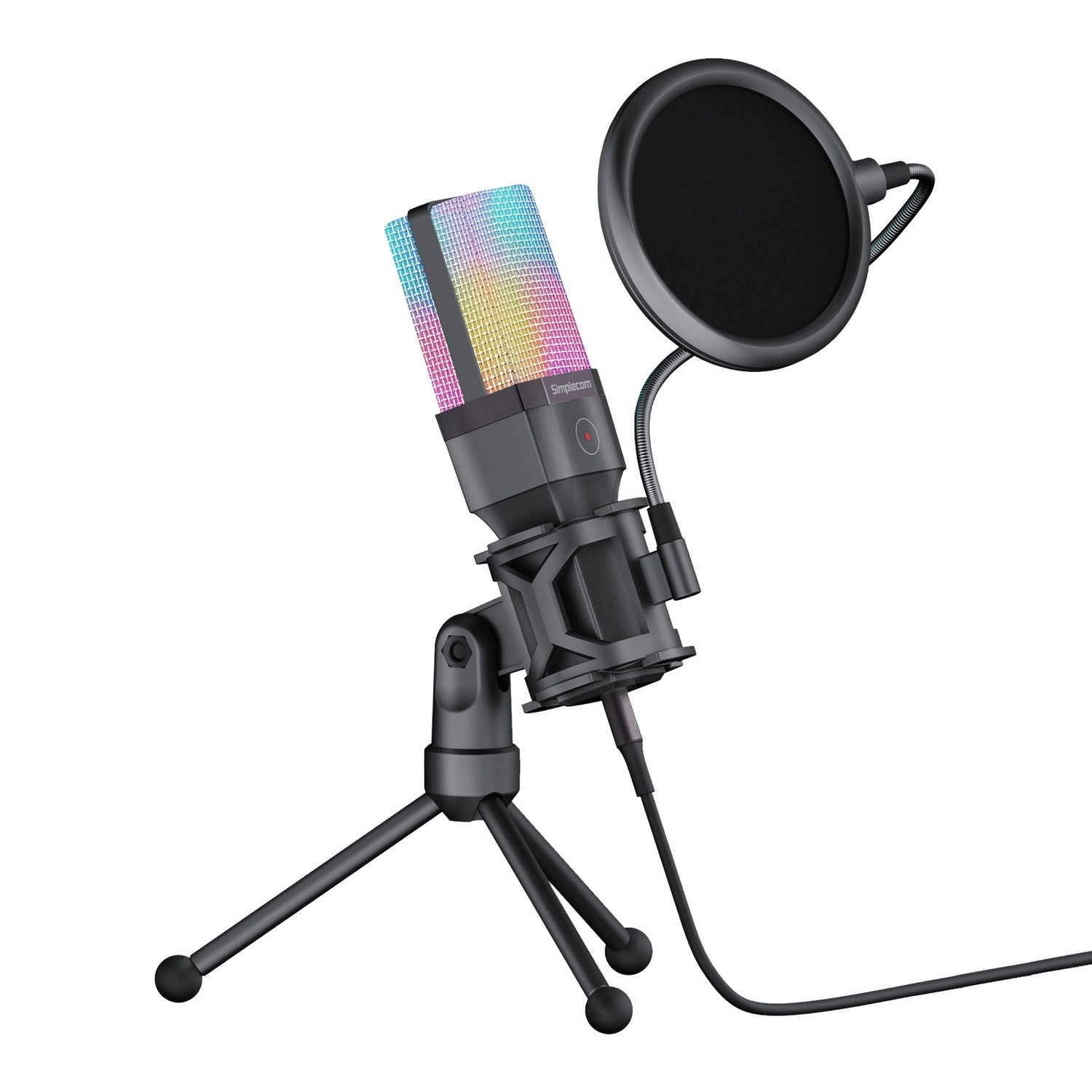 Simplecom UM650 USB Cardioid Condenser Microphone Gaming RGB Lights with Tripod & Pop Filter V28-UM650