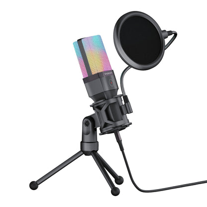 Simplecom UM650 USB Cardioid Condenser Microphone Gaming RGB Lights with Tripod & Pop Filter V28-UM650
