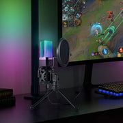 Simplecom UM650 USB Cardioid Condenser Microphone Gaming RGB Lights with Tripod & Pop Filter V28-UM650