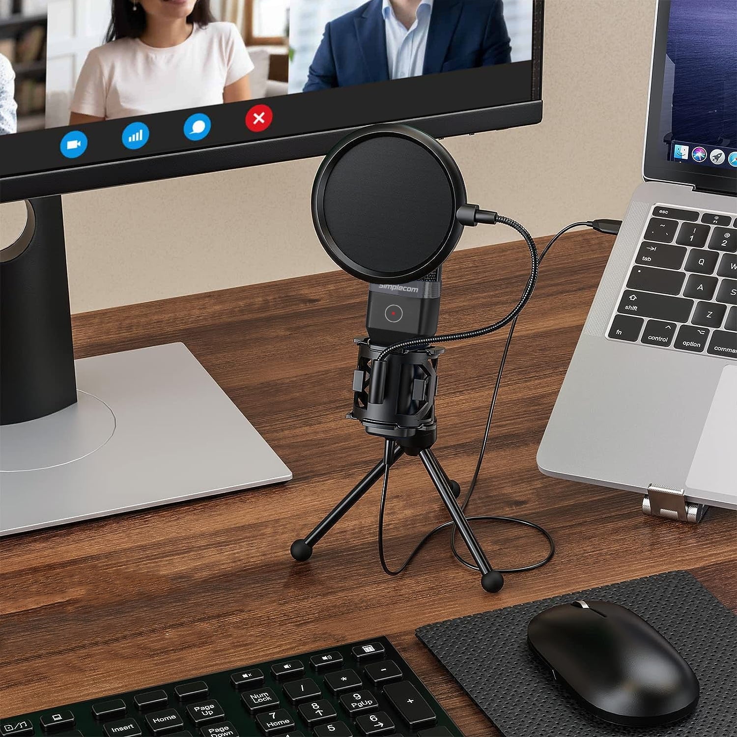 Simplecom UM650 USB Cardioid Condenser Microphone Gaming RGB Lights with Tripod & Pop Filter V28-UM650