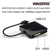 Winstars USB 3.0 Dual Head Display with Gigabit Ethernet Adapter (WS-UG39DH1) V28-USBVGAUG39DH1W