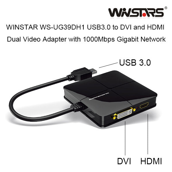 Winstars USB 3.0 Dual Head Display with Gigabit Ethernet Adapter (WS-UG39DH1) V28-USBVGAUG39DH1W