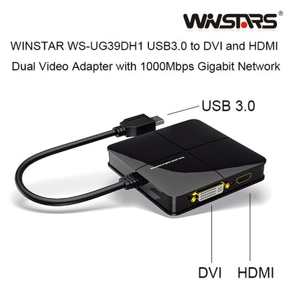 Winstars USB 3.0 Dual Head Display with Gigabit Ethernet Adapter (WS-UG39DH1) V28-USBVGAUG39DH1W