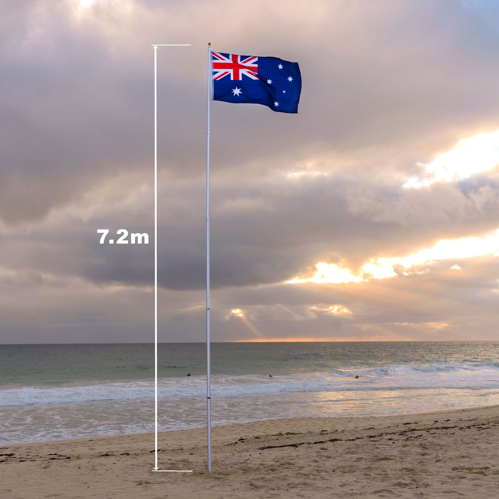 Rustproof Aluminum Flag Pole with 7.2m, Heavy-Duty Telescoping Pole for Outdoors, Gardens, Roof Walls, V284-AUS-1